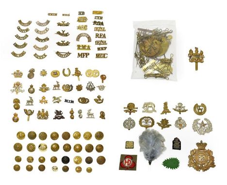 A Collection of Approximately Eighty British Badges, including cap and collar badges, glengarry badges, shoulder titles, shak