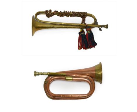 A First World War Copper and Brass Bugle, stamped ''B. Samuel &amp; Sons Ld., London, 1915''; a Brass Military Bugle, by Henr