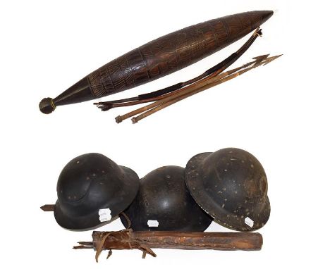 A Second World War ''Cromwell Protector'' Civilian Helmet, of black fibre with additional protective panel rivetted to the ex