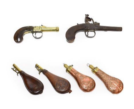 A Late 18th Century Flintlock Pocket Pistol by Williams, London, the 7cm round steel turn-off barrel with London proof marks,