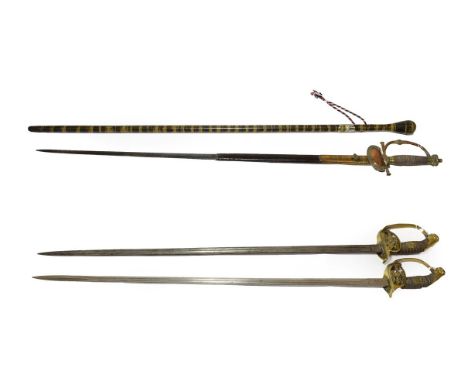 Two Prussian Infantry Officer's Swords, each with 80.5cm single edge double fullered steel blade, one stamped W.K.&amp; C. at