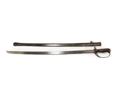 An Early 20th Century Japanese Type 32 NCO's Sword, the 77cmcm single edge fullered steel blade numbered 32019 at the ricasso