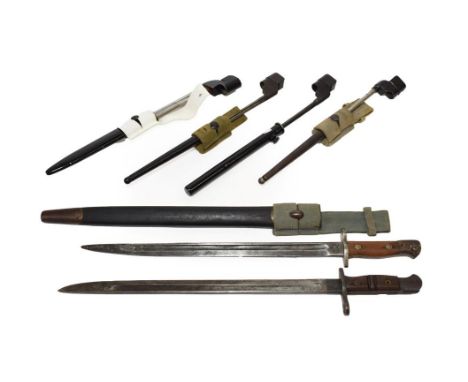 Six Various British Bayonets, comprising:- 1907 by Wilkinson with steel mounted leather scabbard and webbing frog; 1913 by Re