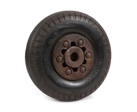 A Scarce Second World War Tail Wheel for a Mk.I/Mk.II Spitfire Supermarine Aeroplane, the hub numbered 6132, the Dunlop tyre 