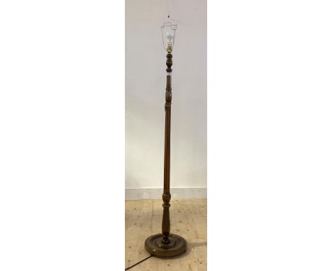 A stained beech turned and fluted lamp standard, H356cm