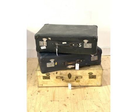 Three vintage suitcases, largest H44cm, W70cm, D21cm