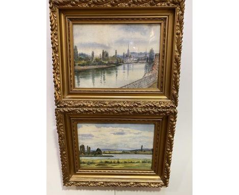 K Gibson, The City of Rouen, France, watercolour, signed bottom right, and another by the same hand, in gilt composition fram