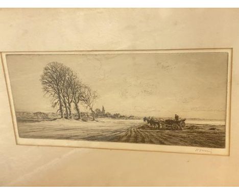 H Warning, Bosham, etching, paper label and inscription verso, framed (17cm x 36cm)