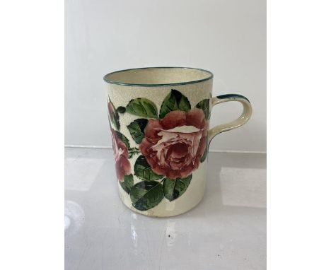 A Wemyss Ware Pottery tankard decorated with hand painted cabbage roses, stamp to base, Goode &amp; Co South Audley Street, (