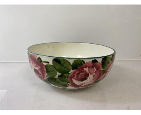 A Wemyss Ware Pottery bowl decorated with hand painted cabbage roses, marked to base, (8cm x 20cm)