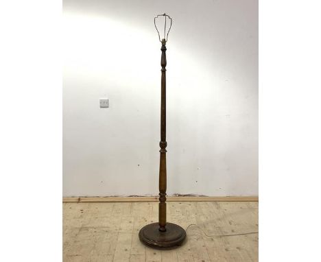 A turned and stained beech lamp standard, H154cm (excluding shade holder)