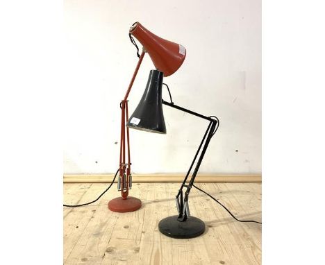 A pair of vintage angle poise lamps, one in black and one in red H87cm