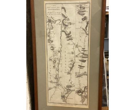An 18thc road map, the road continued from Aberdeen by old Meldrum to Banff, published 1776 with further map verso, (49cm x 1