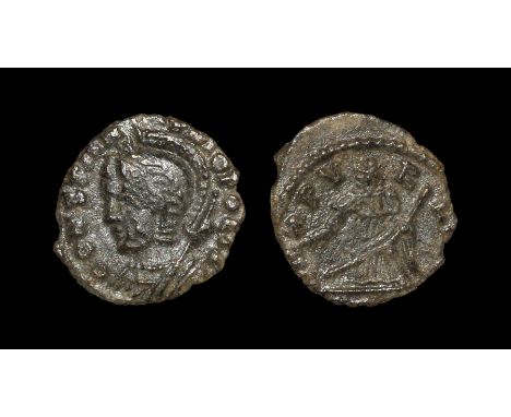 Circa 370-376 AD, barbaric imitative mule, unofficial mint copying Trier. Obv: CONSTANTINOPOLIS legend with bust of Constanti