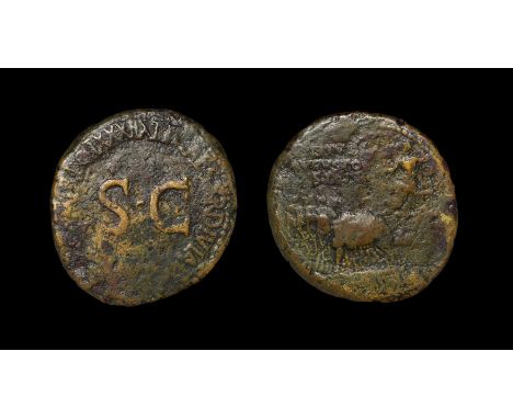 36-37 AD, Rome mint. Obv: DIVO AVGVSTO S P Q R legend with team of four elephants drawing cart surmounted by statue of August