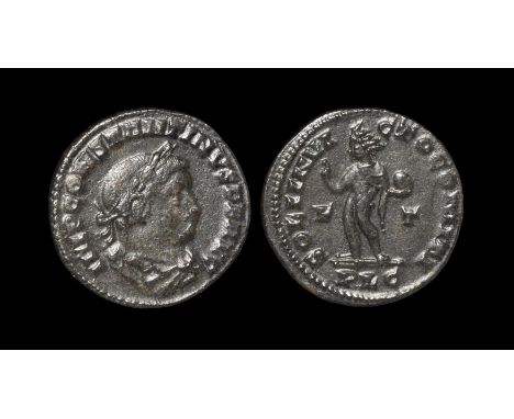 309-313 AD, Lugdunum mint. Obv: IMP CONSTANTINVS P F AVG legend with laureate and cuirassed bust right. Rev: SOLI INVICTO COM