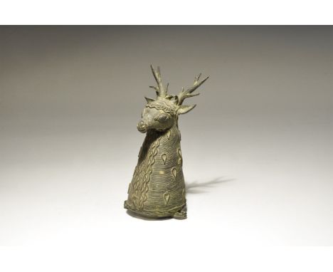 India, 19th-early 20th century AD. A finial formed as a stag's head with antlers on a conical neck, piriform panels and linea
