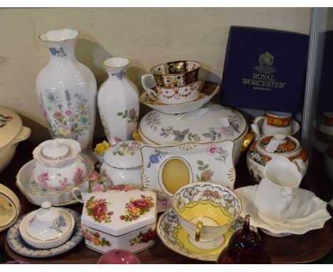 A Tray of Ceramics to Include Aynsley Wild Tudor, Wedgwood Jasperware, Royal Doulton Arabella, Royal Worcester etc 