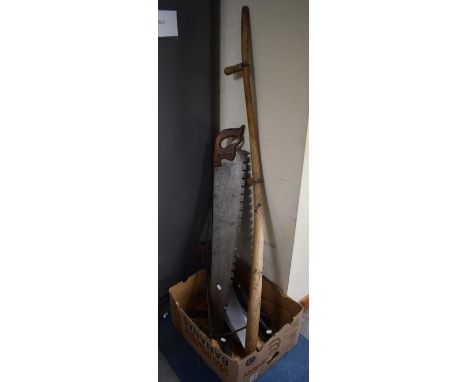 A Box of Various Tools to Include Scythe, Crosscut Saw etc 