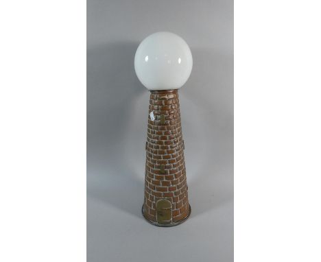 An Unusual Copper Brass Mounted Table Lamp Base in the Form of a Windmill Together with Unrelated Opaque Glass Shade, 38cm Hi