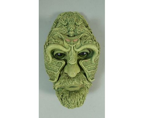 A Wall Hanging Resin 'Green Man' Tea Light Holder, 23cm High 
