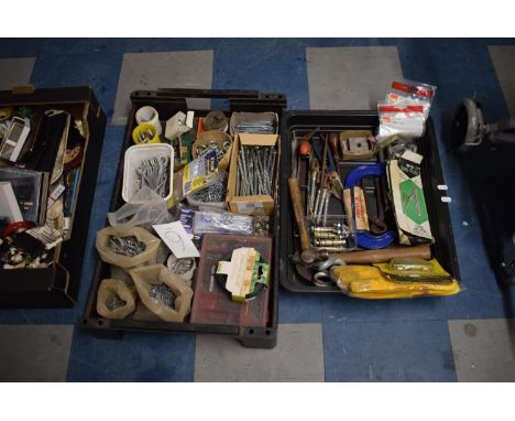Two Boxes of Various Hand Tools, G Clamp, Fixing, Nails, Screws etc 