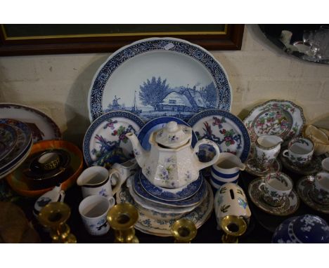 A Tray Containing Blue and White Ceramic to Include Large Delft Style Charger, 39cm Diameter 