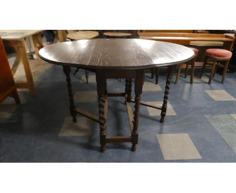 An Edwardian Oak Barley Twist Gate Legged Dining Table, 92cm Wide 