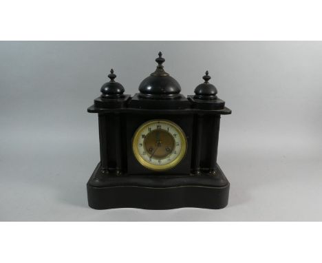 An Early 20th Century Black Slate Mantle Clock of Architectural Form, Missing Pendulum and Movement In Need of Attention, 33c