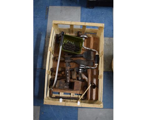A Wooden Crate Containing Various Woodworking Tools 