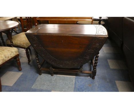 An Edwardian Oak Gate Legged Drop Leaf Dining Table with Carved Border, 106cm Wide 