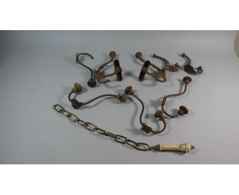 A Collection of Vintage Hat and Coat Hooks Together with a Victorian Toilet Chain Pull 