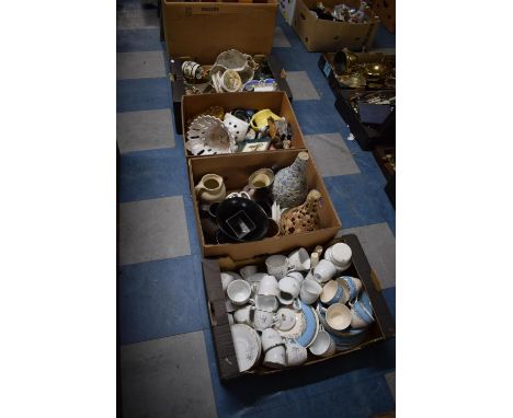 Four Boxes of Ceramics to Include Teawares, Table Lamp Bases, Jugs, Ornaments Etc 