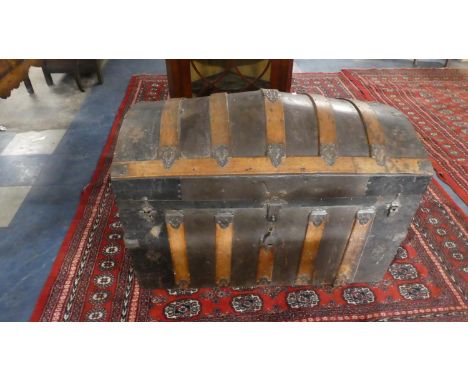 A Late Victorian Dome Topped Travelling Trunk or Pirates Chest, 94cm Wide 