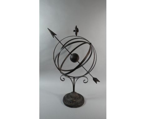 A Modern Metal Garden Sundial in the Form of Globe with Arrow, 70cm High 