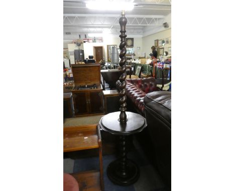 An Edwardian Oak Barley Twist Standard Lamp with Centre Display Shelf 