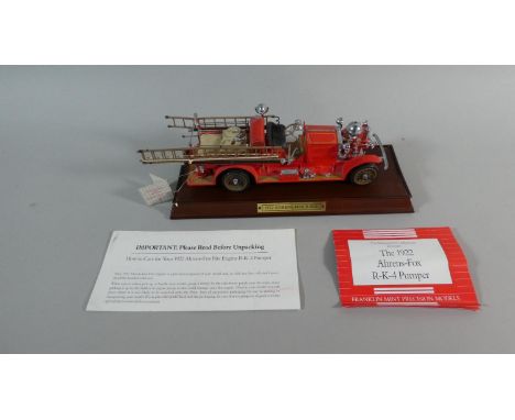 A Diecast Scale Model of an American 1922 Ahrens Fire Engine on Wooden Plinth, 25cm Wide 