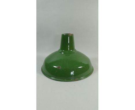 A Vintage Green Enamelled Ceiling Light Shade, 35.5cm Wide 