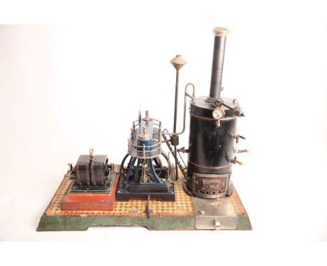 Märklin, 4124/14/3395 (4142/3295) sogenannte Hammer Dampfmaschine von 1906 im Originalzustand, Boden mit Fliesenmuster und la