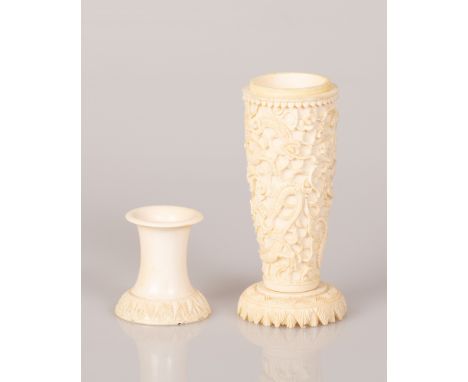 Chinese Bone Vase with a scene of dragons, Jing Dynasty from the 1800s.  Amazingly crafted carving. The item is built of two 