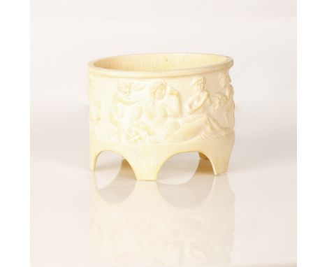Old European Bone Bowl, carved into figures of Children Surrounding an Adolescent Girl.  Unique special item.  Dimensions: 8X