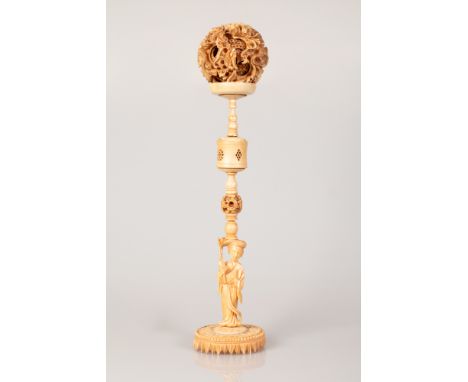 Chinese Bone Engraving - "Devil's Work Ball". A ball with several additional balls inside it, adorned with openwork, the ball