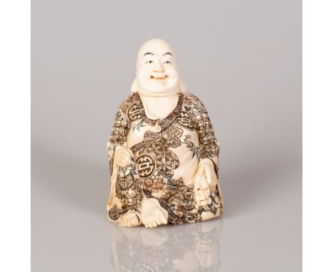 Chinese Mammoth Bone Sculpture in the figure of Buddha Figure illustrated by hand.  Very high quality massive item.  Height: 