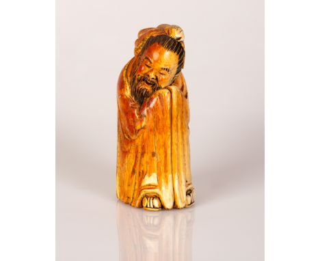 Chinese Bone Statuette in the Figure of a Chinese Wiseman Sleeping in a Meeting.  Item in good condition, there are minor cra