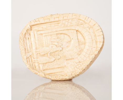 Bone tusk in the figure of Hassids at the Old City.  Rare Judaica bone item in amazingly crafted carving.  Dimensions: 10X8X1