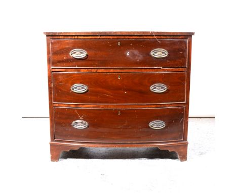 A Victorian mahogany bowfront chest of drawers, fitted with three long drawers, bracket feet, width 92cm.