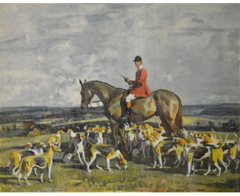 After Sir Alfred Munnings, Stanley Barker and the Pytchley Hounds, coloured print, second state, 49 x 61cm; together with two