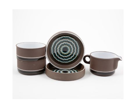 Hornsea stoneware dinner and tea service, Muramic design, brown ground with slip-like decoration (a collection)