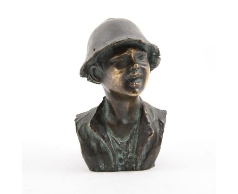 Hugo Pelargus (1861-1931), a bronze bust of a laughing child, signed in the cast, 12.5cm.