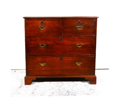 George III oak chest of drawers, rectangular top, two short and two long graduating drawers, bracket feet, width 93cm, depth 